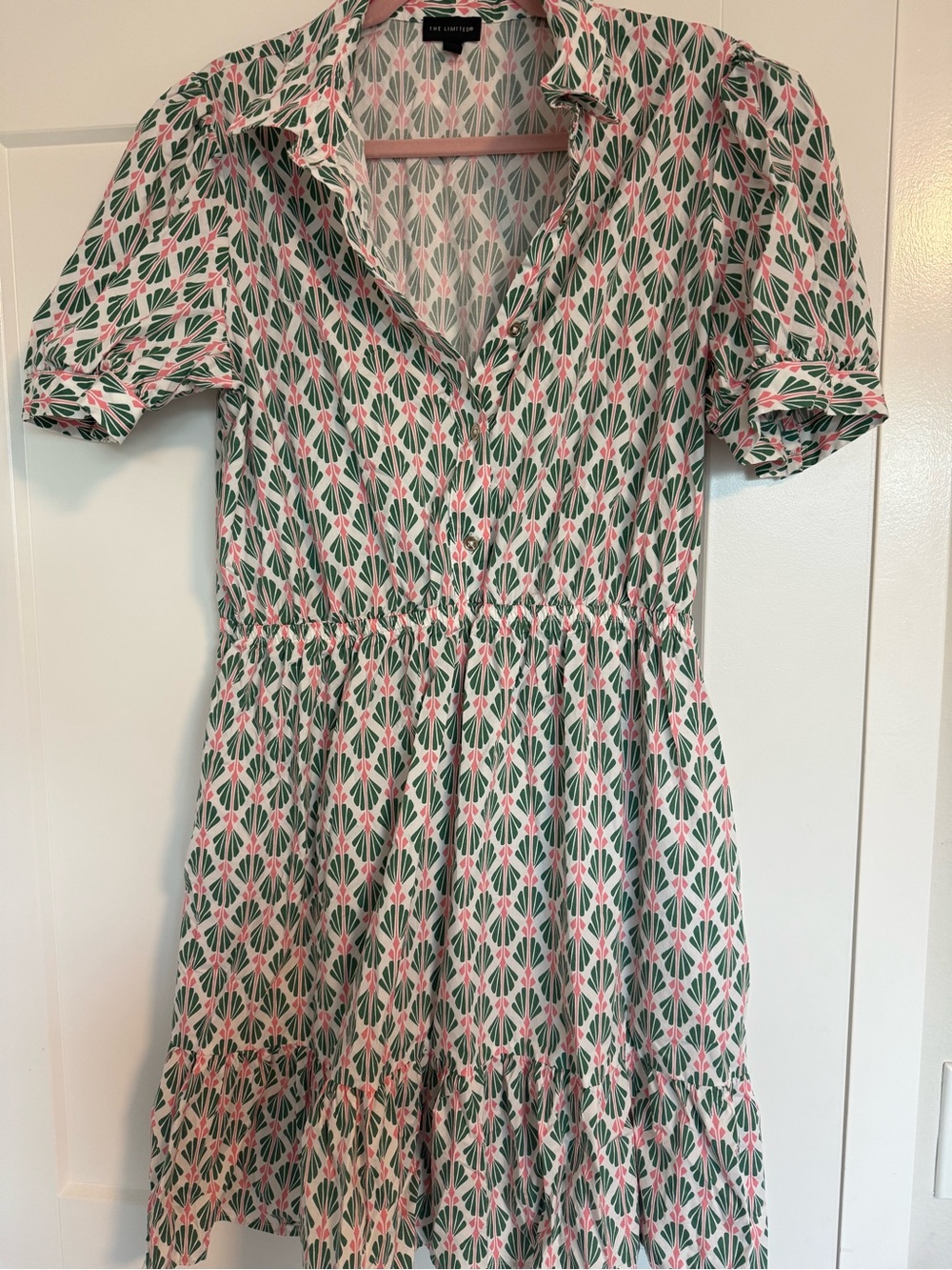 The Limited Pink and Green Floral-Print Short Sleeve Dress